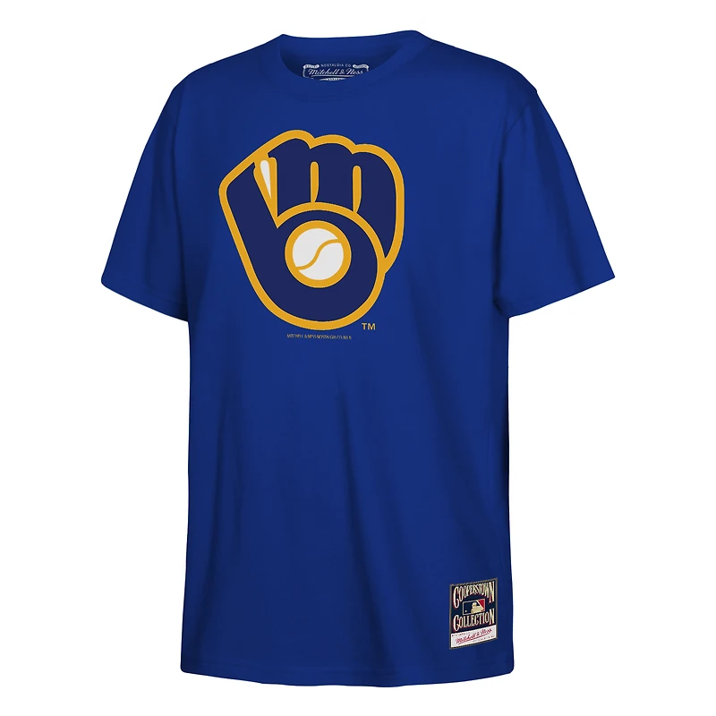 T-shirt Mitchell & Ness Royal Milwaukee Brewers pour enfant, logo rétro