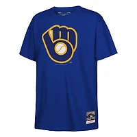 T-shirt Mitchell & Ness Royal Milwaukee Brewers pour enfant, logo rétro