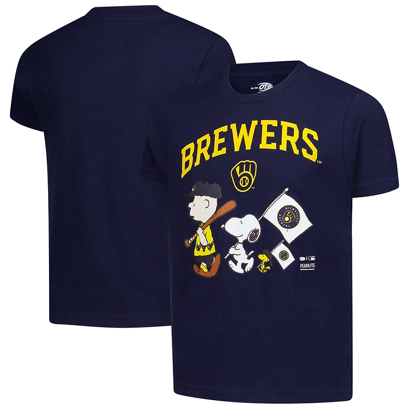 Youth  Navy Milwaukee Brewers Peanuts Flag T-Shirt