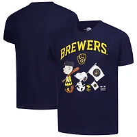 Youth  Navy Milwaukee Brewers Peanuts Flag T-Shirt