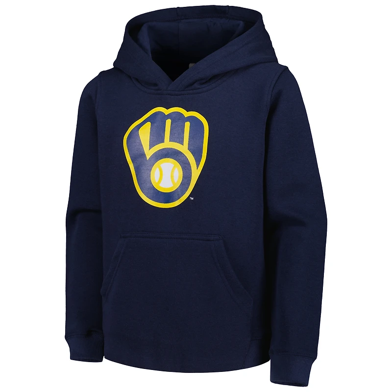 Chandail à capuchon avec logo principal de l'équipe Milwaukee Brewers bleu marine pour jeune