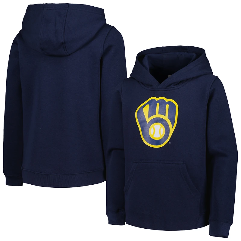 Chandail à capuchon avec logo principal de l'équipe Milwaukee Brewers bleu marine pour jeune