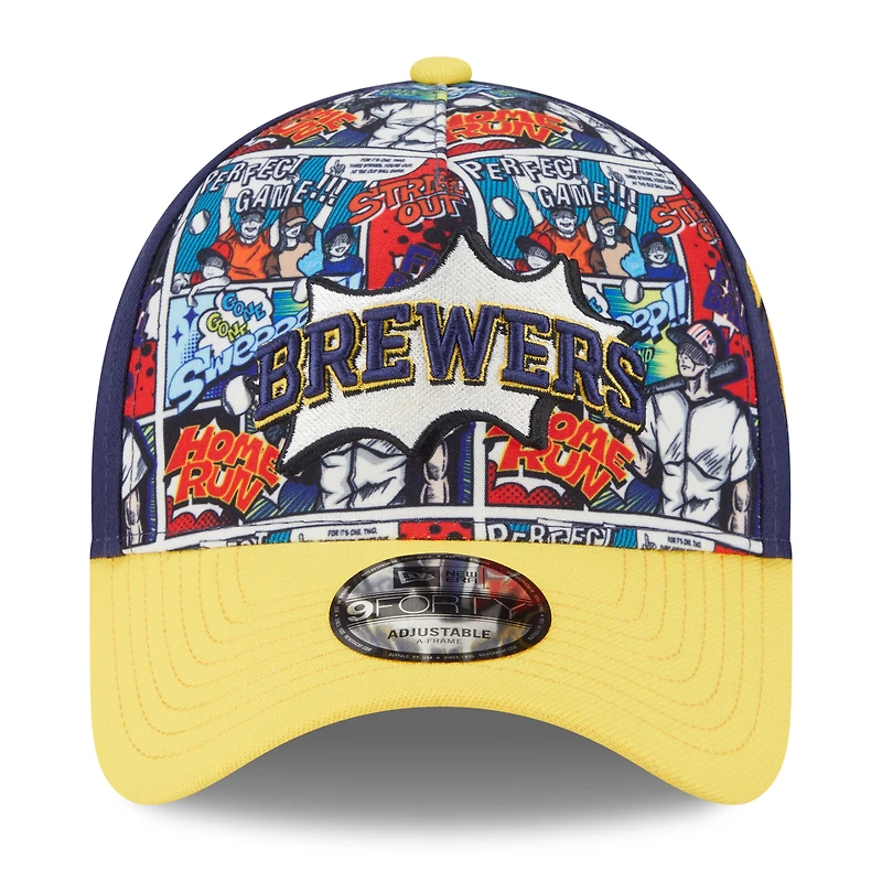 Casquette ajustable New Era bleu marine/or Milwaukee Brewers 2025 MLB Players' Weekend A-Frame 9FORTY pour jeunes