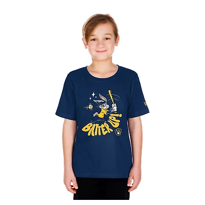 T-shirt New Era bleu marine pour jeunes des Milwaukee Brewers, style Looney Tunes