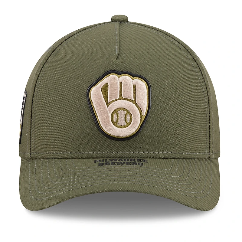 Youth New Era Olive Milwaukee Brewers 2026 Armed Forces Day 9FORTY M-Crown Adjustable Hat