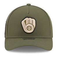 Youth New Era Olive Milwaukee Brewers 2026 Armed Forces Day 9FORTY M-Crown Adjustable Hat