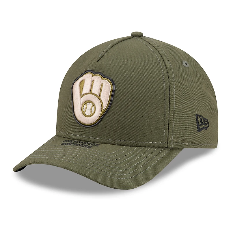 Youth New Era Olive Milwaukee Brewers 2026 Armed Forces Day 9FORTY M-Crown Adjustable Hat