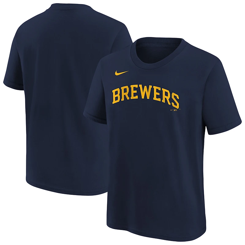 Youth Nike  Athletic Navy Milwaukee Brewers Wordmark T-Shirt