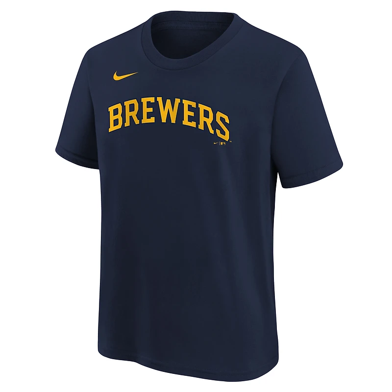 Youth Nike  Athletic Navy Milwaukee Brewers Wordmark T-Shirt