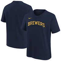 Youth Nike  Athletic Navy Milwaukee Brewers Wordmark T-Shirt