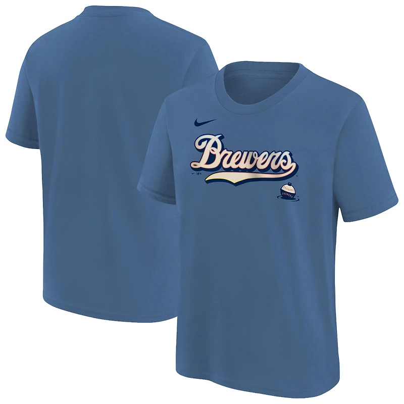 T-shirt Nike bleu pour jeunes Milwaukee Brewers 2026 City Connect Wordmark