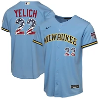 Youth Nike Christian Yelich Light Blue Milwaukee Brewers USA 250 Fourth of July Road Replica Jersey
