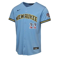 Youth Nike Christian Yelich Light Blue Milwaukee Brewers USA 250 Fourth of July Road Replica Jersey
