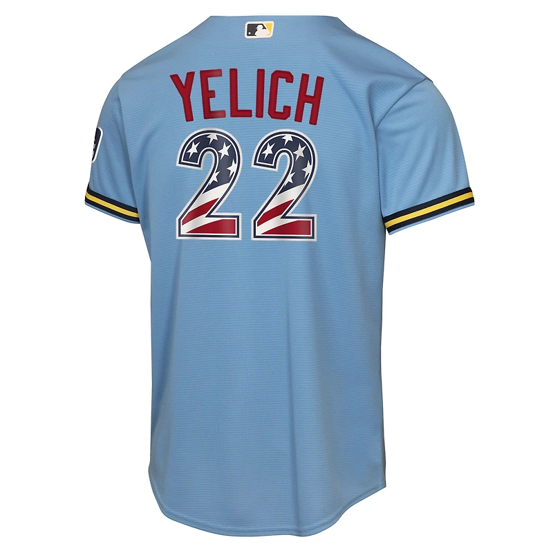 Youth Nike Christian Yelich Light Blue Milwaukee Brewers USA 250 Fourth of July Road Replica Jersey
