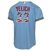 Youth Nike Christian Yelich Light Blue Milwaukee Brewers USA 250 Fourth of July Road Replica Jersey