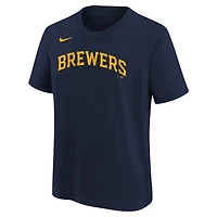 T-shirt avec nom et numéro du joueur Nike Christian Yelich pour jeunes des Milwaukee Brewers, bleu marine