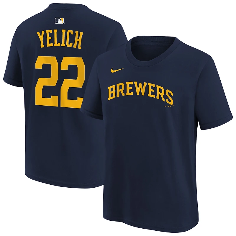 T-shirt Nike pour enfant Christian Yelich bleu marine des Milwaukee Brewers, nom et numéro