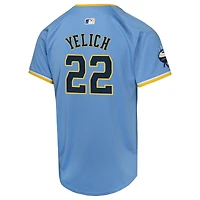 Maillot de joueur Nike Christian Yelich pour jeunes, bleu poudre, Milwaukee Brewers City Connect Limited