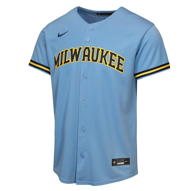 Youth Nike Jackson Chourio Light Blue Milwaukee Brewers Road Replica Jersey