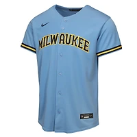 Youth Nike Jackson Chourio Light Blue Milwaukee Brewers Road Replica Jersey