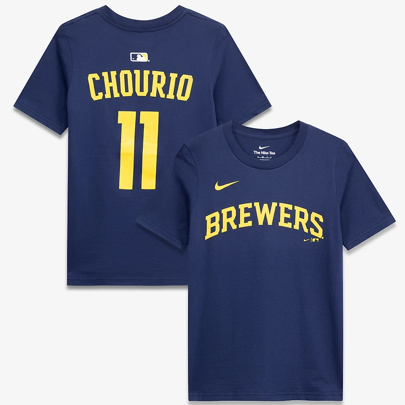T-shirt Nike Jackson Chourio bleu marine des Milwaukee Brewers pour jeunes, nom et numéro