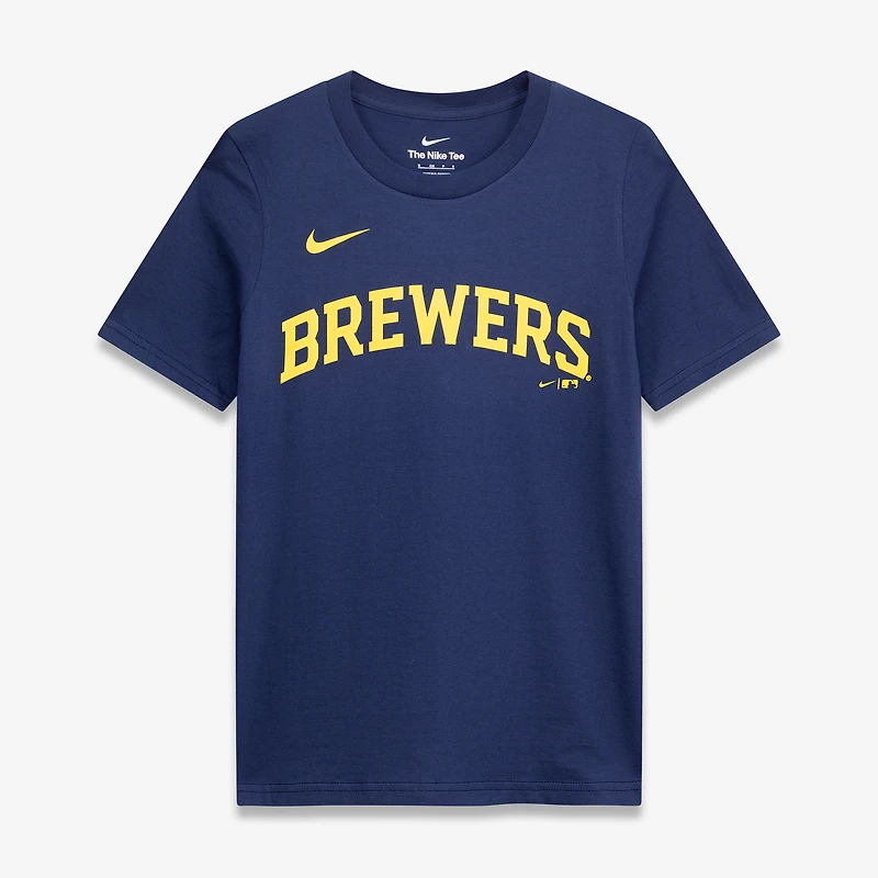 Youth Nike Jackson Chourio Navy Milwaukee Brewers Name & Number T-Shirt