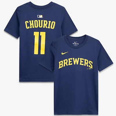 T-shirt Nike Jackson Chourio bleu marine des Milwaukee Brewers pour jeunes, nom et numéro