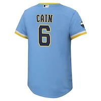 Maillot de joueur réplique Nike Lorenzo Cain pour jeunes Milwaukee Brewers City Connect bleu poudre