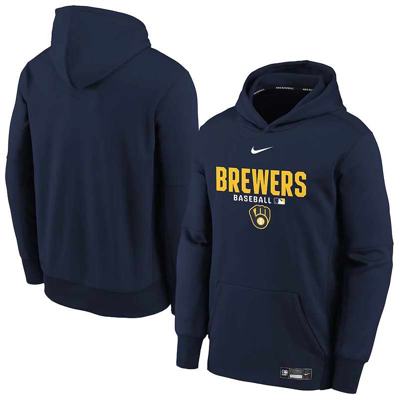 Youth Nike Navy Milwaukee Brewers Authentic Collection Therma-FIT Hoodie