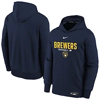 Youth Nike Navy Milwaukee Brewers Authentic Collection Therma-FIT Hoodie
