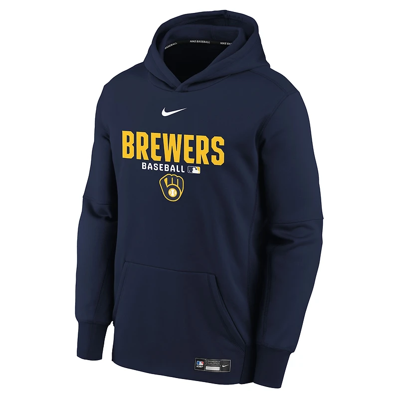Sweat à capuche Nike Therma-FIT bleu marine Milwaukee Brewers Authentic Collection pour jeunes