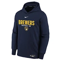Sweat à capuche Nike Therma-FIT bleu marine Milwaukee Brewers Authentic Collection pour jeunes