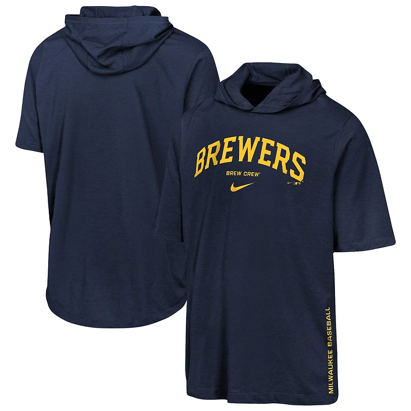 T-shirt à capuche Nike Dri-FIT bleu marine pour jeunes des Milwaukee Brewers