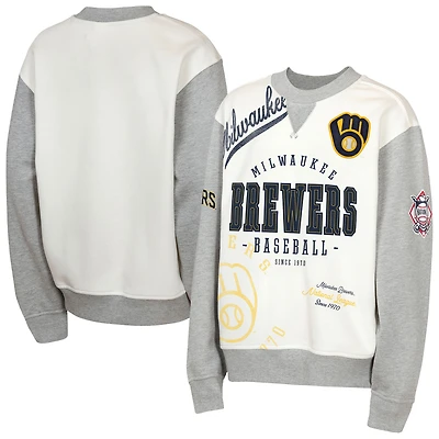 Youth Outerstuff  Cream/Gray Milwaukee Brewers Big League Power Hit Fleece Sweatshirt