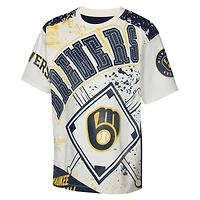 Youth Outerstuff Cream Milwaukee Brewers Big League Top Player Bold All-Over-Print T-Shirt