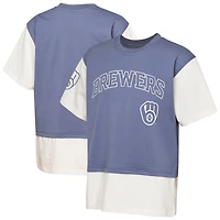 T-shirt Outerstuff Youth Navy/Cream Milwaukee Brewers Ultimate Pastels Premium Double Run