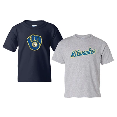 Youth Soft as a Grape Navy/Heather Gray Milwaukee Brewers Cooperstown 2-Pack T-Shirt Set