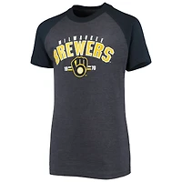 T-shirt à manches raglan des Milwaukee Brewers bleu marine chiné pour jeune