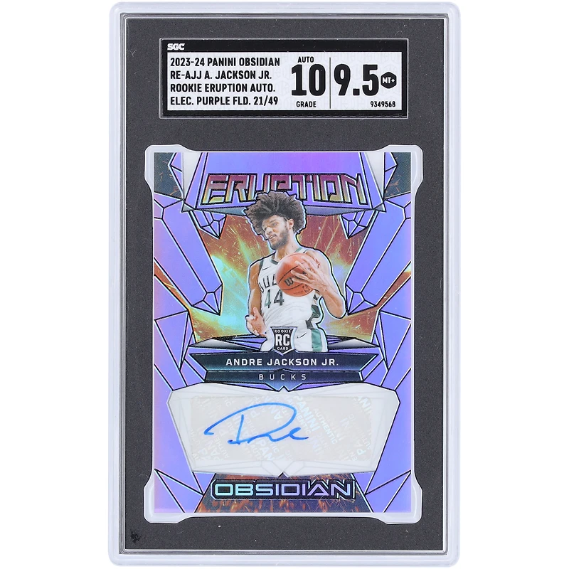 Andre Jackson Jr. Milwaukee Bucks Autographed 2023-24 Panini Obsidian Electric Purple Flood Rookie Eruption Autograph #RE-AJJ #21/49 SGC Authenticated 9.5/10 Rookie Card