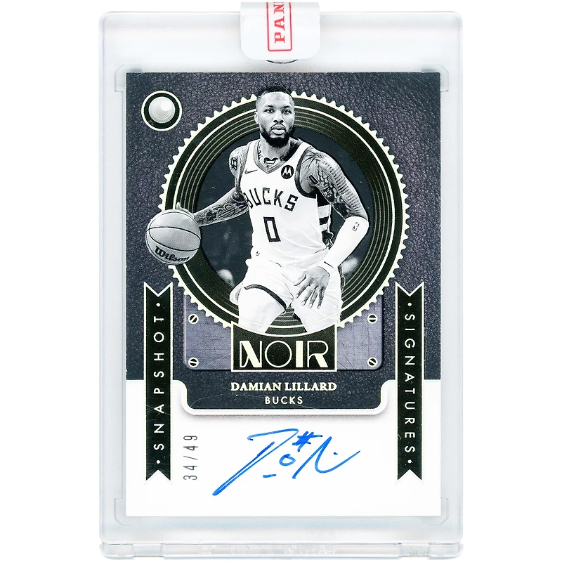 Damian Lillard Milwaukee Bucks Autographed 2024-25 Panini Noir Snapshot Signatures #SNP-DLI #34/49 Card
