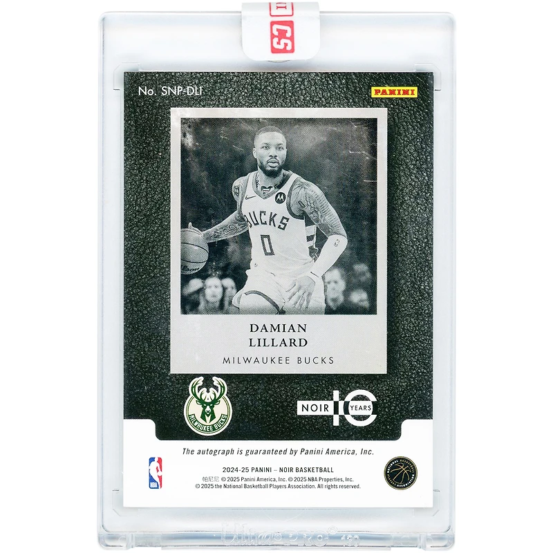 Carte autographiée de Damian Lillard (Milwaukee Bucks) 2024-25 Panini Noir Snapshot Signatures #SNP-DLI #34/49