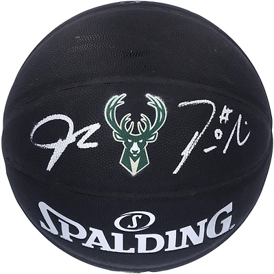 Giannis Antetokounmpo & Damian Lillard Milwaukee Bucks Autographed Black Spalding Team Logo Basketball - BAS