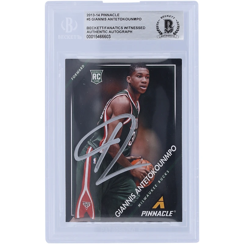 Carte de recrue authentifiée autographiée par Giannis Antetokounmpo Milwaukee Bucks 2013-14 Panini Pinnacle #5 Beckett Fanatics Witnessed