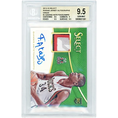 Giannis Antetokounmpo Milwaukee Bucks Autographed 2013-14 Panini Select Rookie Quad-Color Jersey Relic #1 #2/5 BGS Authenticated 9.5 Rookie Card - 9.5,9,9.5,9.5 Subgrades
