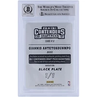 Giannis Antetokounmpo Milwaukee Bucks Autographié 2017-18 Panini Contenders Optic Draft Picks Plaque d'impression noire #18 #1/1 Beckett Fanatics Witnessed Authenticated 10 Card
