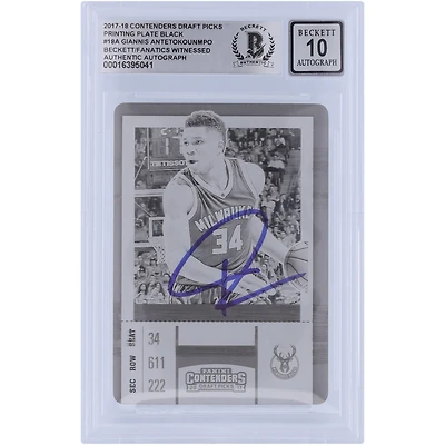 Giannis Antetokounmpo Milwaukee Bucks Autographié 2017-18 Panini Contenders Optic Draft Picks Plaque d'impression noire #18 #1/1 Beckett Fanatics Witnessed Authenticated 10 Card
