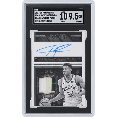 Giannis Antetokounmpo Milwaukee Bucks Autographed 2017-18 Panini Noir Tri-Color Relic #BW-GA #13/20 SGC Authenticated 9.5/10 Card