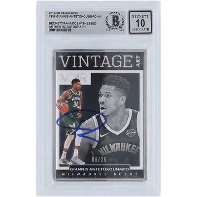 Giannis Antetokounmpo Milwaukee Bucks Autographed 2019-20 Panini Noir Vintage Art #296 #6/25 Beckett Fanatics Witnessed Authenticated 10 Card