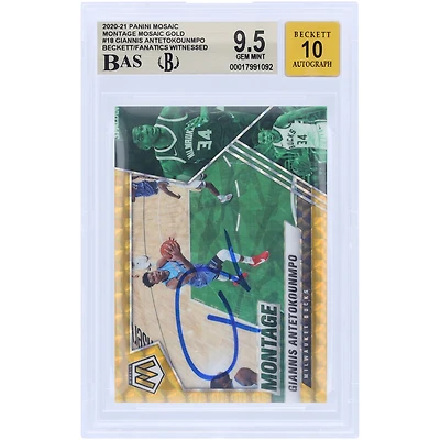 Giannis Antetokounmpo Milwaukee Bucks Autographed 2020-21 Panini Mosaic Montage Gold #18 #9/10 Beckett Fanatics Witnessed Authenticated 9.5/10 Card