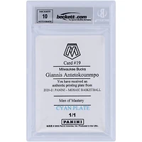 Giannis Antetokounmpo Milwaukee Bucks Autographed 2020-21 Panini Mosaic Printing Plate #19 #1/1 Beckett Fanatics Witnessed Authenticated 10 Card 